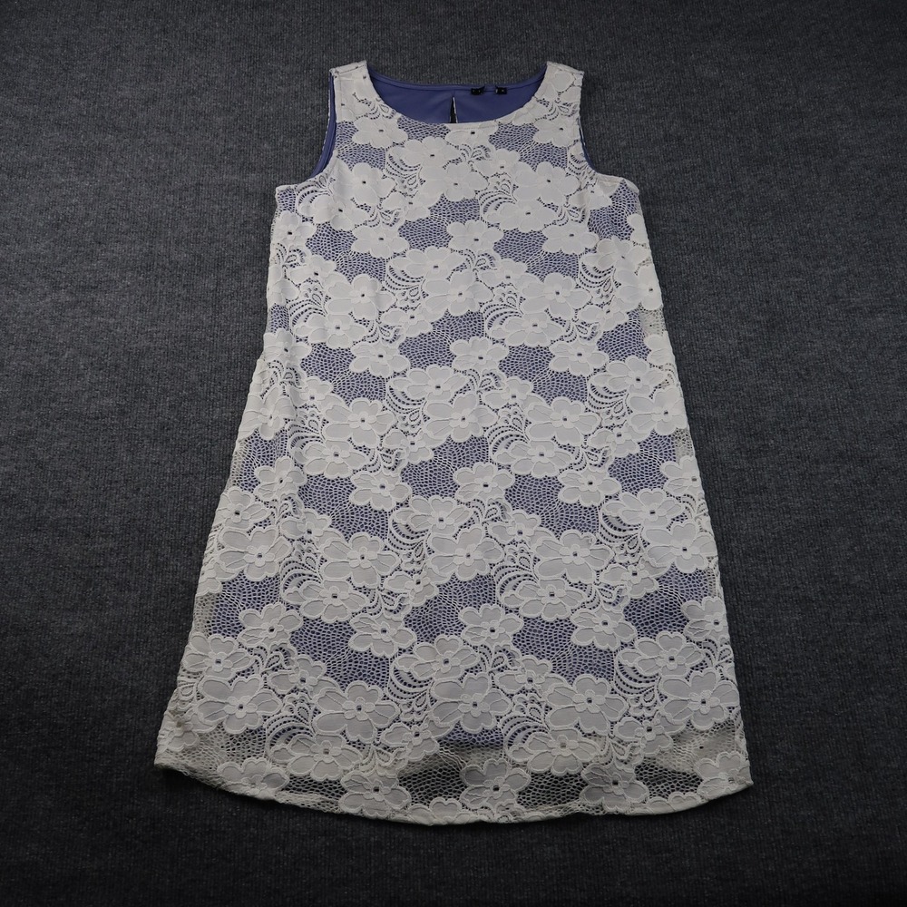 TIB Dress Womens Large Purple White Floral Lace Sleeveless Sheath Lined Elegant